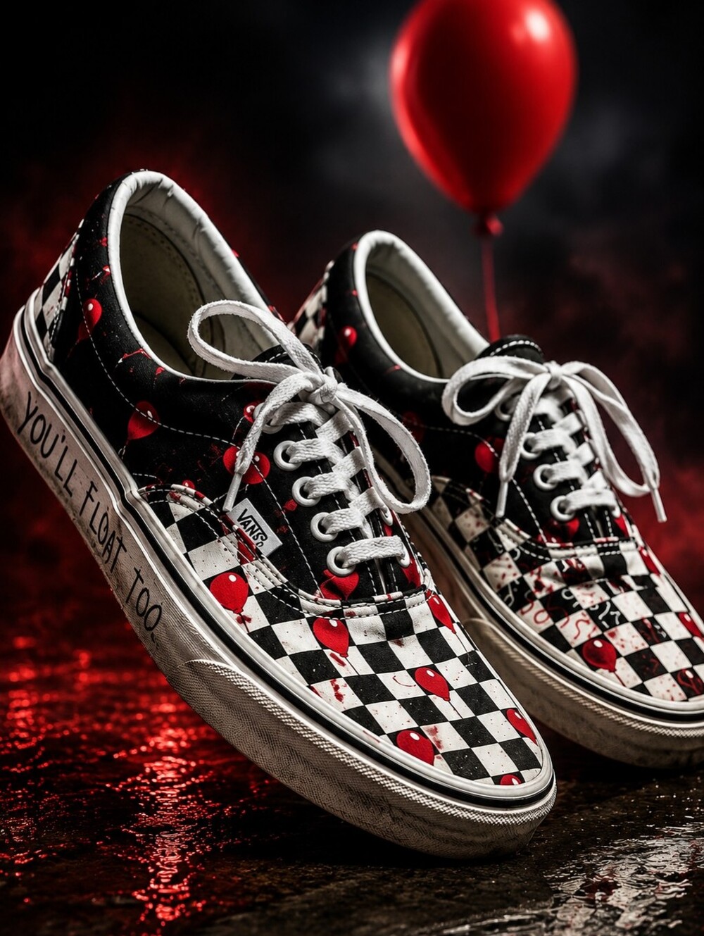 Vans x IT Pennywise Era Sneakers Size 8 Horror Checkerboard Red Balloon Shoes